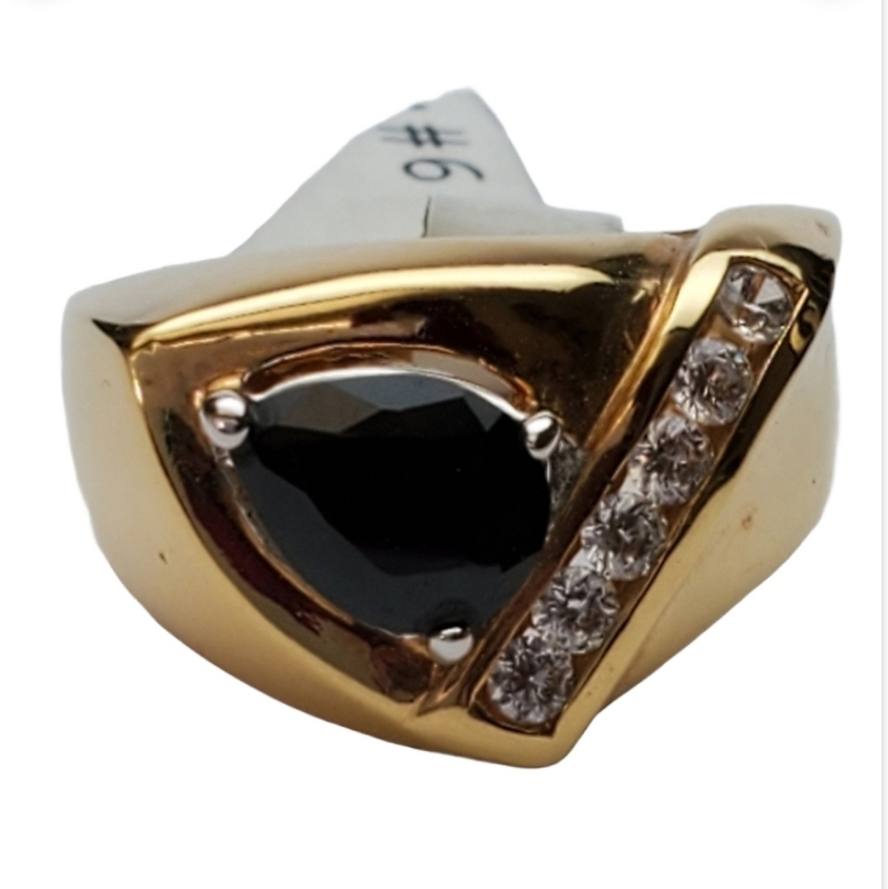 Yellow gold plated  black cocktail ring sizes 12 13 *